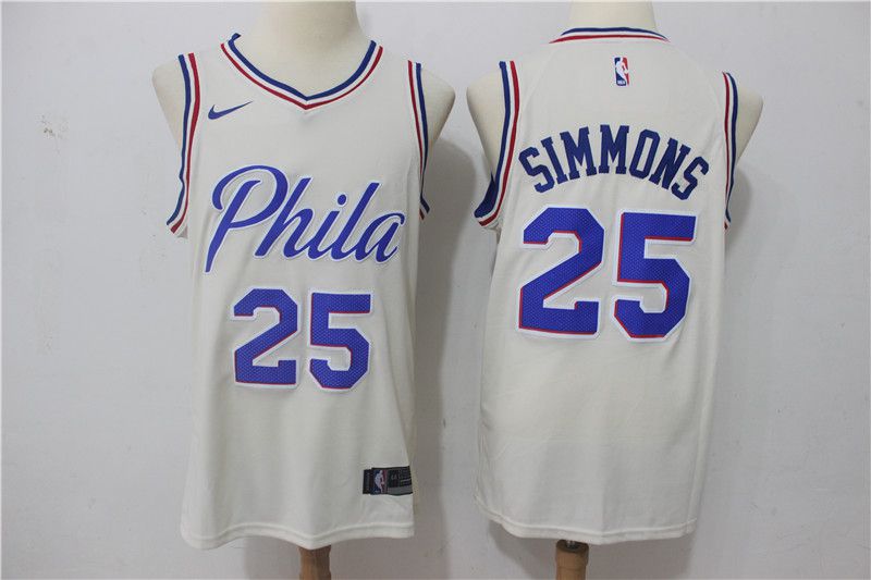 Men Philadelphia 76ers #25 Simmons White City Edition Nike NBA Jerseys